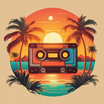 Design a logo that blends retro aesthetics with modern twists,  using iconic motifs from the 90s like cassette tapes, pixel art, and bold geometric shapes. Incorporate vibrant and contrasting colors,