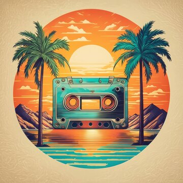 Design a logo that blends retro aesthetics with modern twists,  using iconic motifs from the 90s like cassette tapes, pixel art, and bold geometric shapes. Incorporate vibrant and contrasting colors,