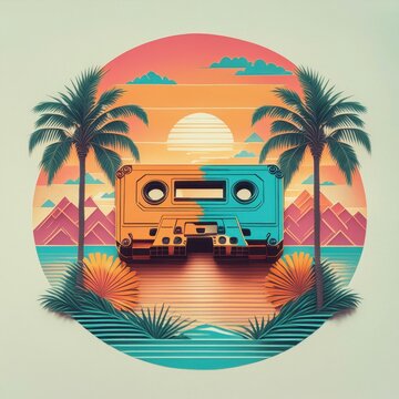 Design a logo that blends retro aesthetics with modern twists,  using iconic motifs from the 90s like cassette tapes, pixel art, and bold geometric shapes. Incorporate vibrant and contrasting colors,