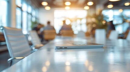 Aufkleber - Soft of blurred people meeting at table. Abstract white blurred office interior space background. Business people working at office, blurred background. Business concept. Generative AI.