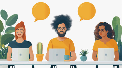 Aufkleber - A group of business professionals is depicted working together in an office, discussing strategies and sharing ideas.