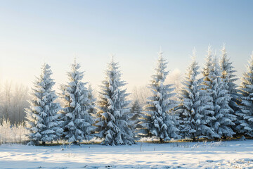 Sticker - Frosty Fir Trees in Serene Early Morning Winter Landscape  