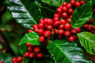 Coffee tree branch with berries and leaves 8 close-up