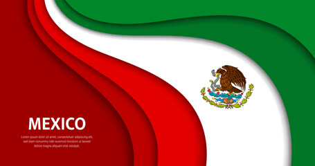 Wall Mural - Viva Mexico, Independence day banner with paper cut national flag and coat of arms, vector background. Mexican holiday or Independence day celebration and fiesta party, Mexico flag in papercut layers