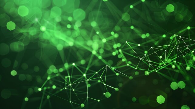 Abstract green background with green dots connected in the form of low poly network.