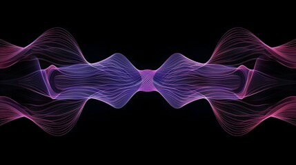 Wall Mural - Abstract symmetrical digital art with two large purple wavy shapes on a black background.