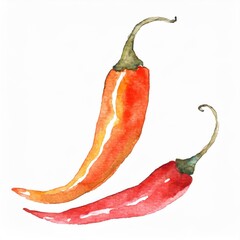 Wall Mural - Hand drawn watercolor red chilis vegetable isolated on white background