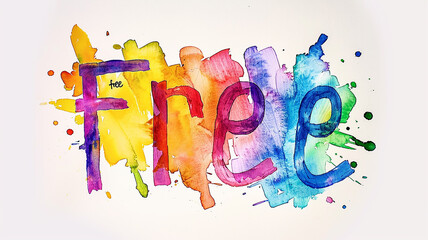 Free, an abstract concept in bright multicolored watercolor paints in grunge style on a white background