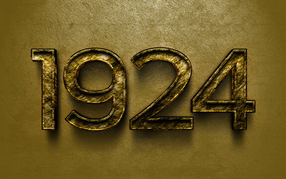 3D dark golden number design of 1924 on cracked golden background.
