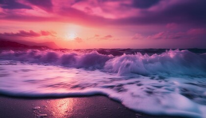 Canvas Print - ai generative of view of the sunset at sea with foam, wave and ripples