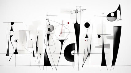 Wall Mural - Abstract graphic background, black geometric silhouettes, persons and figures on a white background