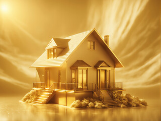 Wall Mural -  Gold real estate house investment property business on a golden background design. 