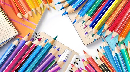 Wall Mural - Artistic back to school banner with colorful pencils and notebooks