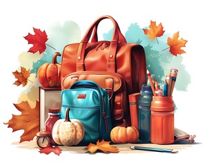 Sticker - Artistic back to school banner showcasing autumn-themed school items