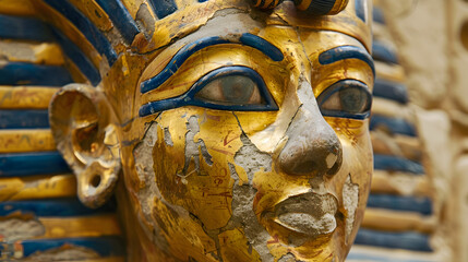 Wall Mural - An Egyptian pharaoh in ceremonial battle attire, adorned with gold, painting.


