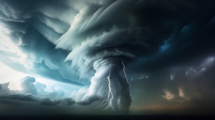 Wall Mural - tornado with lightning in the clouds, hurricane weather