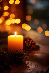 Wall Mural - christmas candle on a wooden background