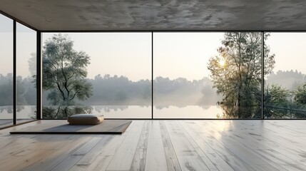 Wall Mural - Minimalist Room with Serene Lake View at Sunrise