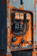 Aufkleber - An orange electrical panel with exposed wires