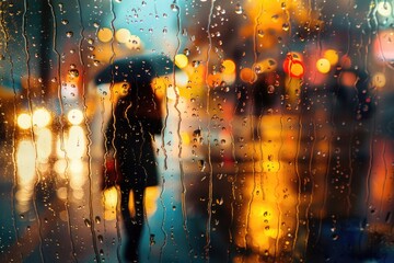 Poster - A person holding an umbrella while walking in the rain