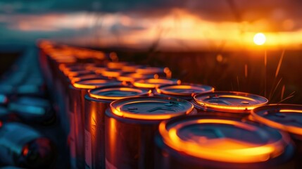 Poster - Group of cans of soda stacked next to each other, perfect for use in advertising, packaging, or product design