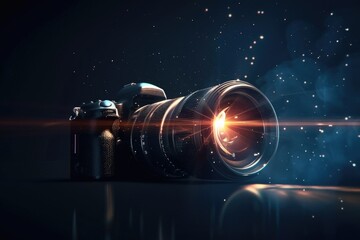 Poster - A camera with a flash extending from the body, suitable for use in low-light conditions or as a creative prop