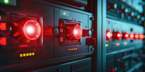 Poster - A close-up view of a control panel with red lights