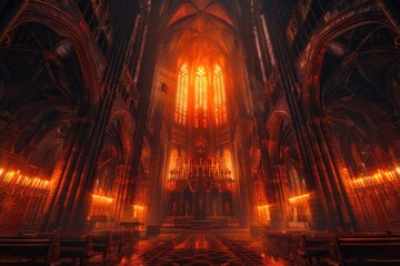 Poster - A large cathedral with numerous windows, great for use in architecture or interior design contexts