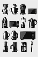 Poster - Collection of various kitchen appliances on a white background, suitable for use in articles about home goods or lifestyle