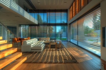 Poster - A warm and inviting living space with comfortable furniture and a large window