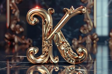 Poster - A shiny surface with a golden letter K, suitable for various uses such as branding or design