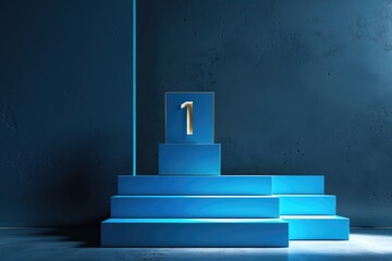 Aufkleber - A series of blue steps leading up to a wooden door, ideal for use in home or office settings