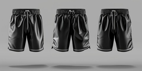 Poster - Close-up of two men's black leather shorts with stitching and texture visible
