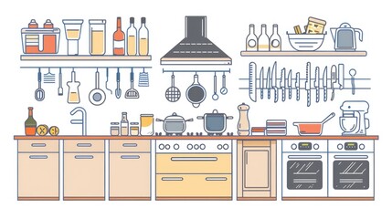 Poster - A modern kitchen equipped with various appliances and utensils