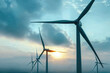 © ADDICTIVE STOCK - Wind turbines against sunrise for renewable energy. Generative AI image