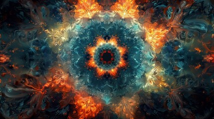 Wall Mural - A digital art piece with a circular design of orange and blue, AI