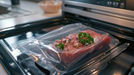 Poster - A piece of cooked meat sits on top of an oven, ready for serving