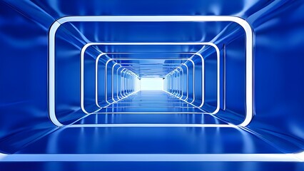 Wall Mural - futuristic long empty light corridor in cyan colors with sleek modern design