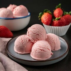 Poster - fresh tasty strawberry ice cream balls