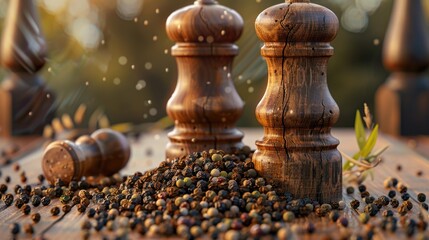 Poster - Close-up shot of pepper grinds on a wooden table