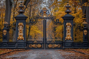 Poster - A picture of a black gate with a golden gate handle
