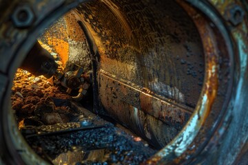 Poster - Close-up shot of a rusty metal pipe with visible corrosion and wear