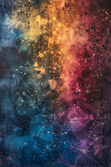 Wall Mural - a vibrant galaxy with colorful nebula and constellations blending into a cosmic night sky scene