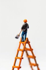 Poster - A person standing on the top of a ladder with unknown purpose or task