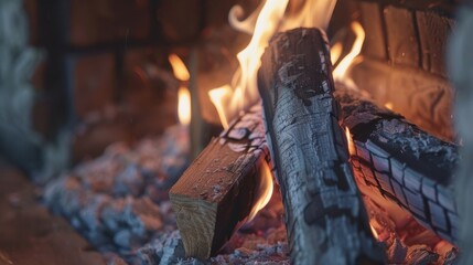 Poster - Close-up shot of warm fireplace flames on a cold winter evening
