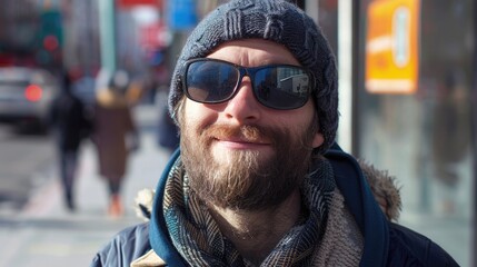 Aufkleber - A person with a beard, sunglasses, and scarf