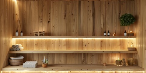 Aufkleber - A wooden shelf with lit candles providing warm ambiance