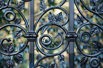 Poster - A close-up view of an ornate wrought iron gate with intricate details and patterns