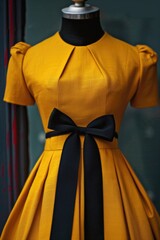 Wall Mural - A mannequin wearing a bright yellow dress with a small black bow, great for fashion and apparel use