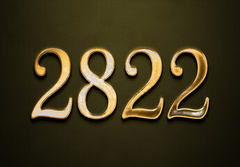 Old gold effect of 2822 number with 3D glossy style Mockup.	